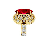Yellow gold Oval Cut Ruby Scalloped Halo Engagement Ring with Round Shared Prong Band_17