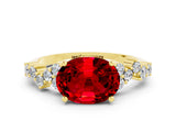 Yellow gold Oval Cut Ruby Scattered Round Accent Ring with Prong Setting_12