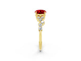 Yellow gold Oval Cut Ruby Scattered Round Accent Ring with Prong Setting_14
