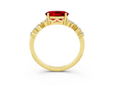Yellow gold Oval Cut Ruby Scattered Round Accent Ring with Prong Setting_15