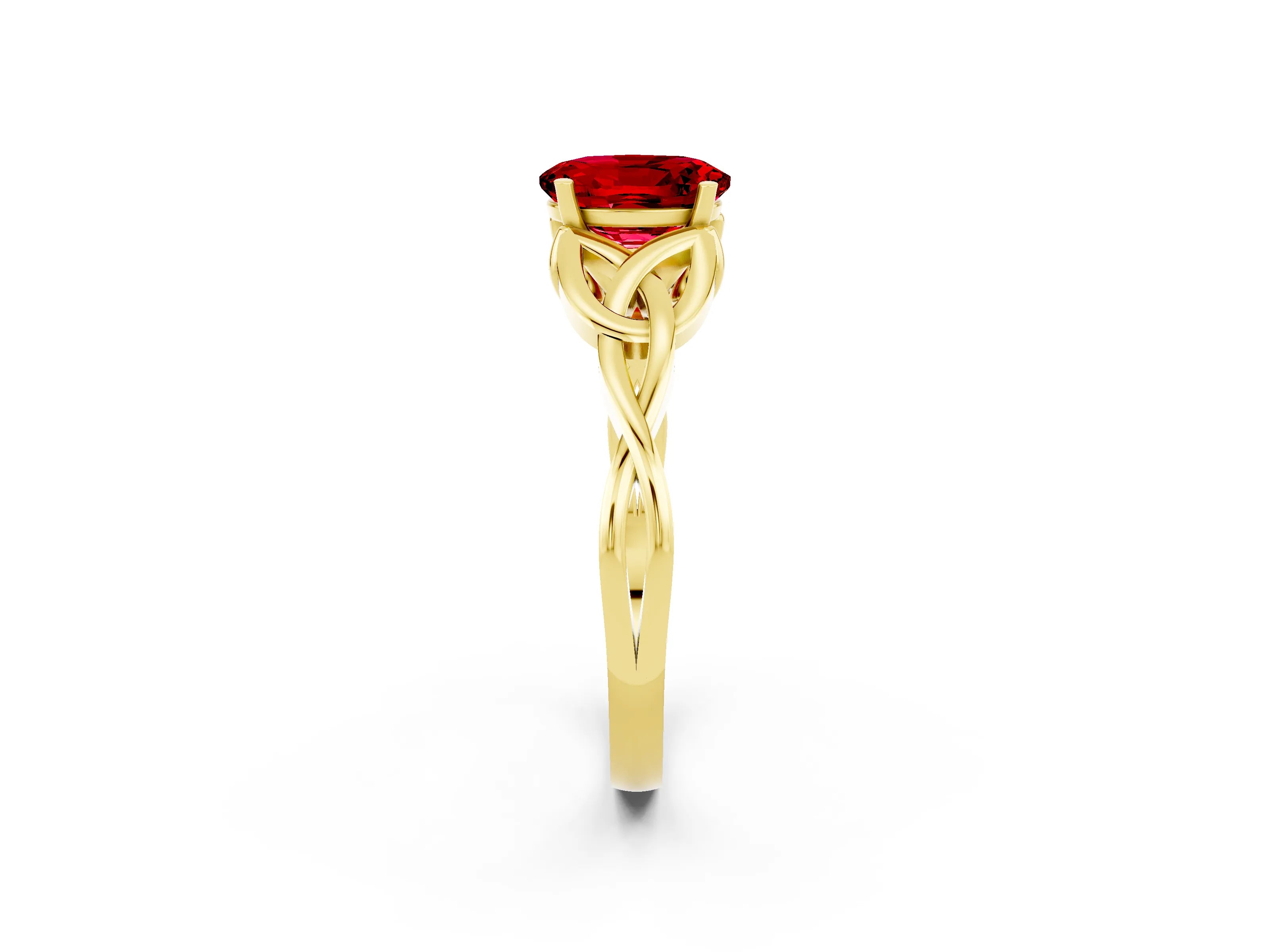 Yellow gold Oval Cut Ruby Solitaire Celtic Knot Ring with Four-Prong Setting_14
