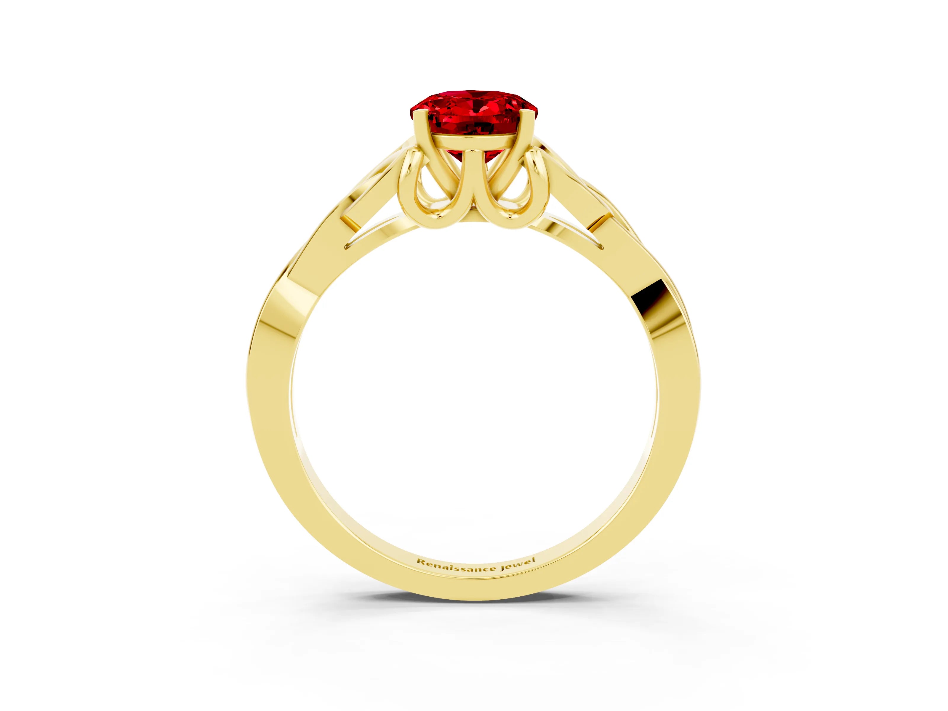 Yellow gold Oval Cut Ruby Solitaire Celtic Knot Ring with Four-Prong Setting_15