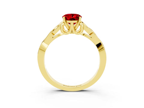 Yellow gold Oval Cut Ruby Solitaire Celtic Knot Ring with Four-Prong Setting_15
