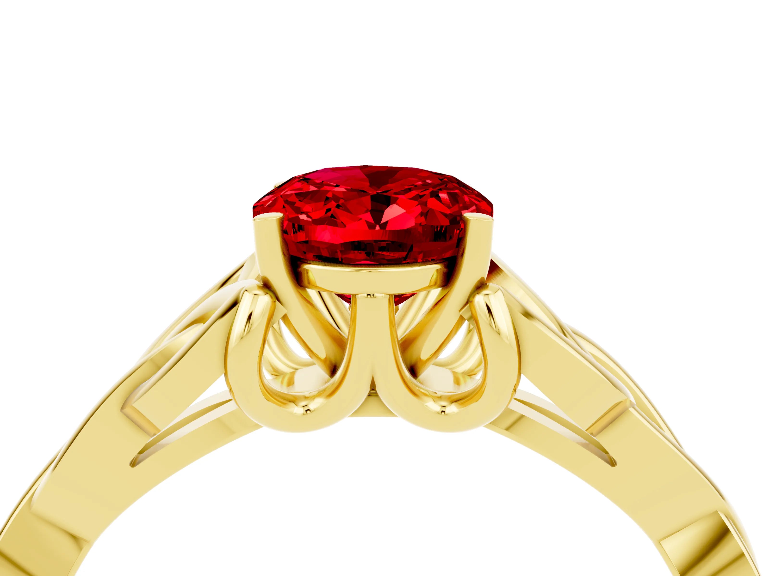 Yellow gold Oval Cut Ruby Solitaire Celtic Knot Ring with Four-Prong Setting_16
