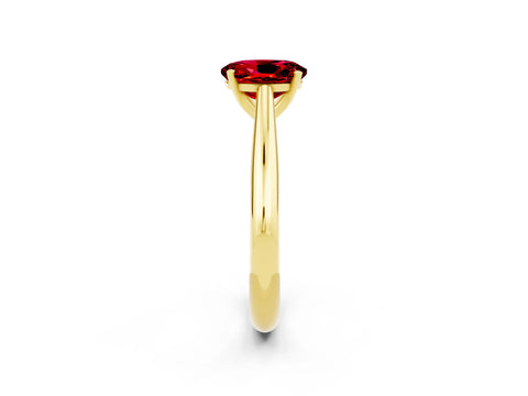 Yellow gold Oval Cut Ruby Solitaire Engagement Ring with Cathedral Setting and Four-Prong Mount_14