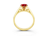 Yellow gold Oval Cut Ruby Solitaire Engagement Ring with Cathedral Setting and Four-Prong Mount_15