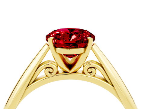 Yellow gold Oval Cut Ruby Solitaire Engagement Ring with Cathedral Setting and Four-Prong Mount_16