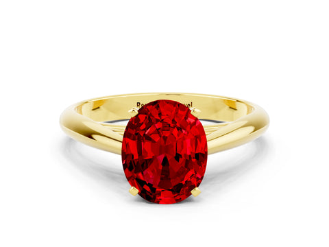 Yellow gold Oval Cut Ruby Solitaire Engagement Ring with Cathedral Setting and Four-Prong Mount_18