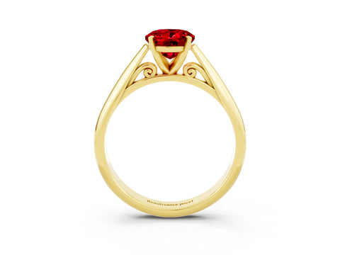 Yellow gold Oval Cut Ruby Solitaire Engagement Ring with Cathedral Setting and Four-Prong Mount_21