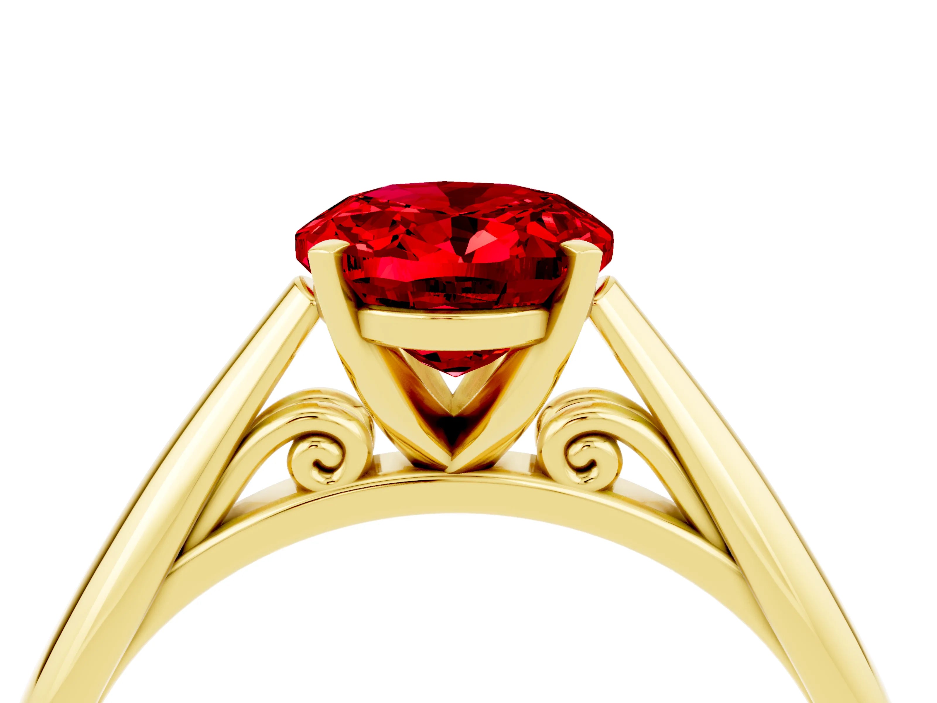 Yellow gold Oval Cut Ruby Solitaire Engagement Ring with Cathedral Setting and Four-Prong Mount_22