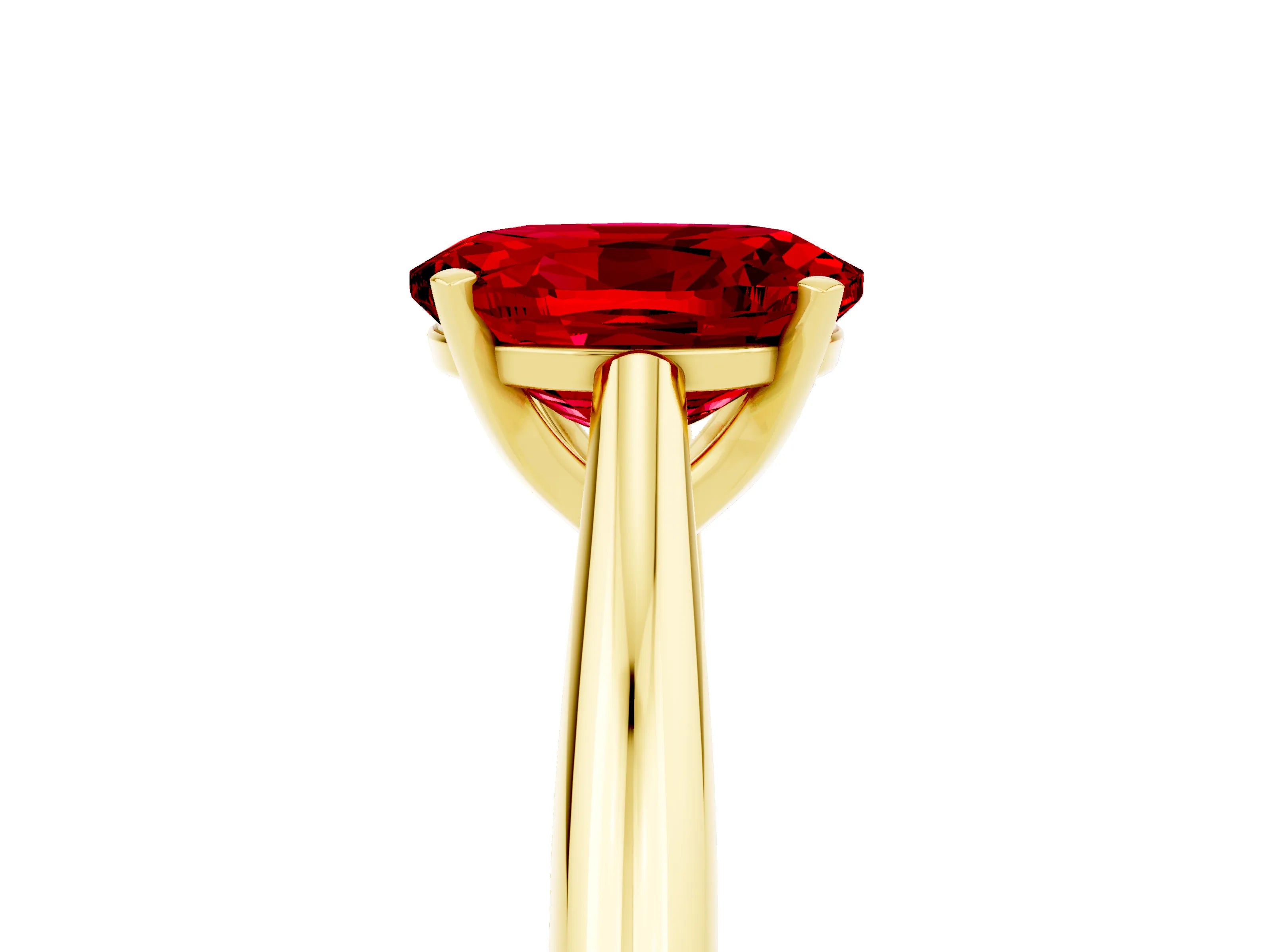 Yellow gold Oval Cut Ruby Solitaire Engagement Ring with Cathedral Setting and Four-Prong Mount_23