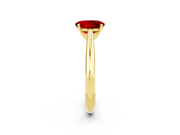 Yellow gold Oval Cut Ruby Solitaire Engagement Ring with Cathedral Setting and Four-Prong Mount