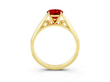 Yellow gold Oval Cut Ruby Solitaire Engagement Ring with Cathedral Setting and Four-Prong Mount_75