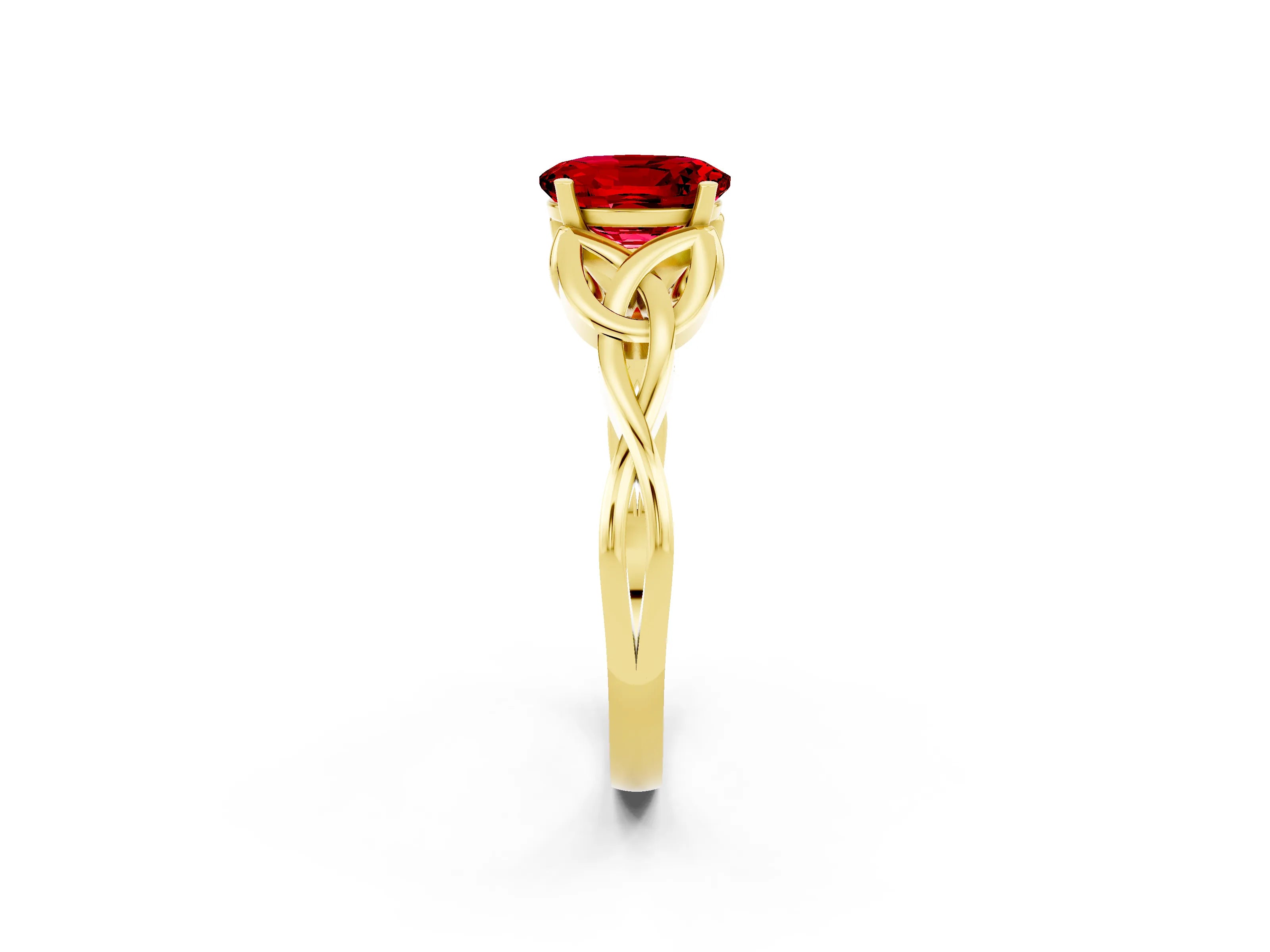 Yellow gold Oval Cut Ruby Solitaire Engagement Ring with Celtic Knot Band and Four-Prong Setting_2
