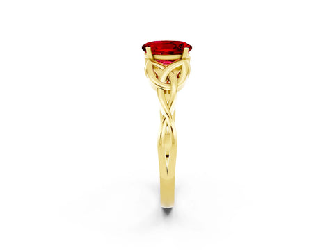 Yellow gold Oval Cut Ruby Solitaire Engagement Ring with Celtic Knot Band and Four-Prong Setting_2