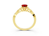 Yellow gold Oval Cut Ruby Solitaire Engagement Ring with Celtic Knot Band and Four-Prong Setting_3