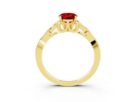 Yellow gold Oval Cut Ruby Solitaire Engagement Ring with Celtic Knot Band and Four-Prong Setting_3