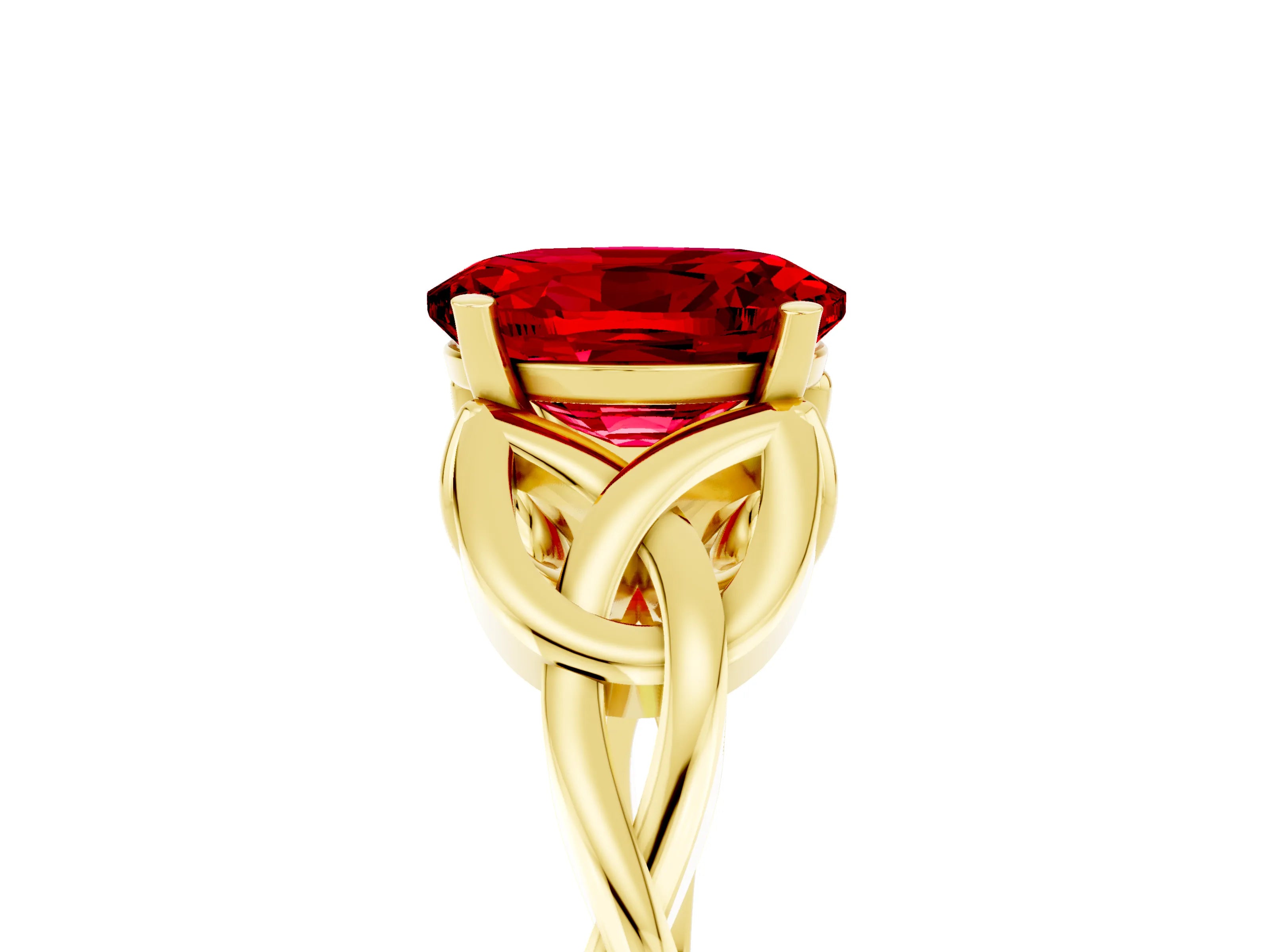 Yellow gold Oval Cut Ruby Solitaire Engagement Ring with Celtic Knot Band and Four-Prong Setting_5