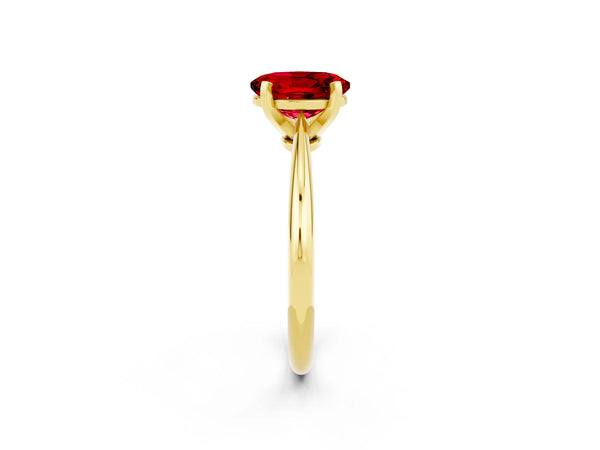 Yellow Gold Oval Lab-Grown Ruby Solitaire Engagement Ring with Thin Plain Band and Basket Head