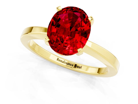 Yellow gold Oval Cut Ruby Solitaire Engagement Ring with Classic Band and Four-Prong Setting_44