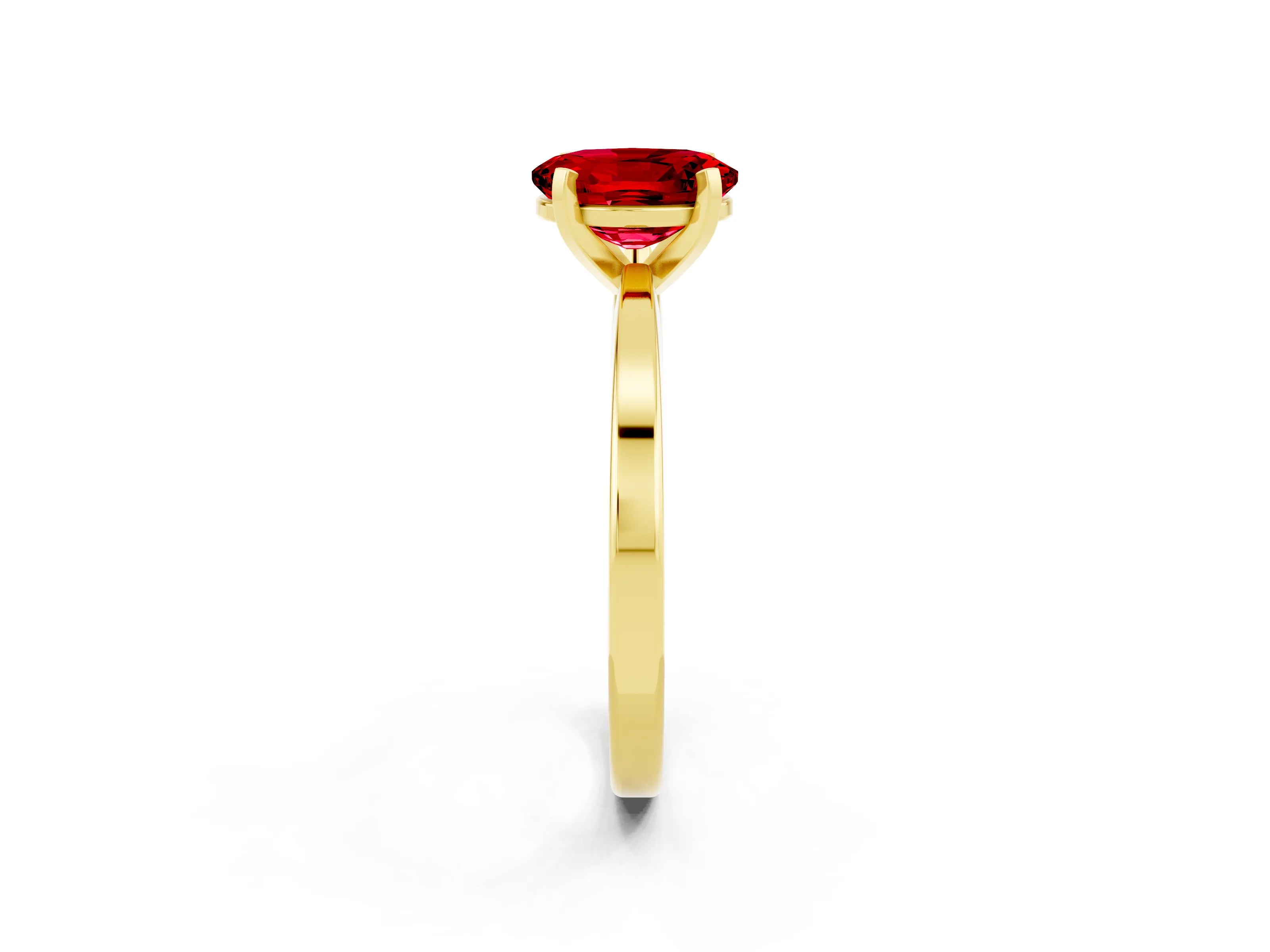 Yellow gold Oval Cut Ruby Solitaire Engagement Ring with Classic Band and Four-Prong Setting_45