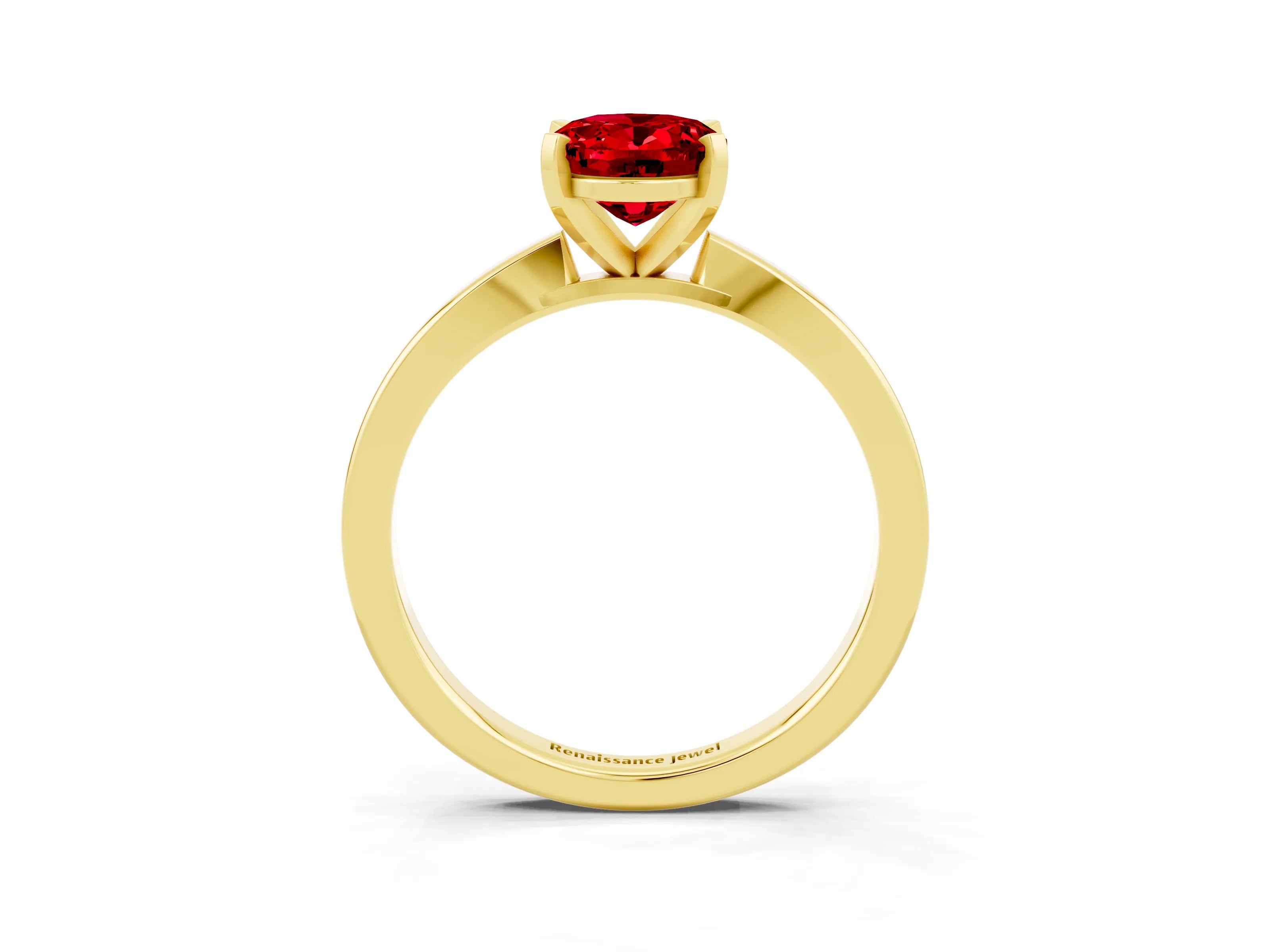 Yellow gold Oval Cut Ruby Solitaire Engagement Ring with Classic Band and Four-Prong Setting_46