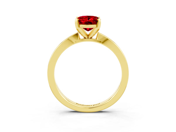 Yellow gold Oval Cut Ruby Solitaire Engagement Ring with Classic Band and Four-Prong Setting