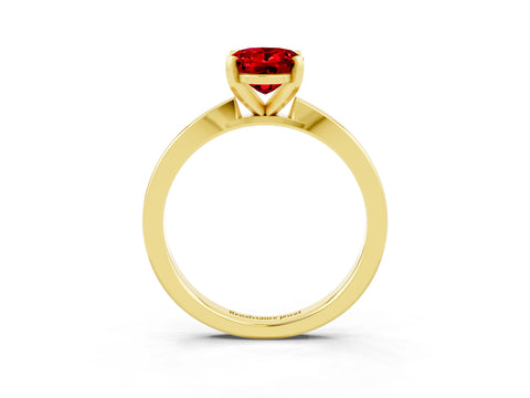 Yellow gold Oval Cut Ruby Solitaire Engagement Ring with Classic Band and Four-Prong Setting_46