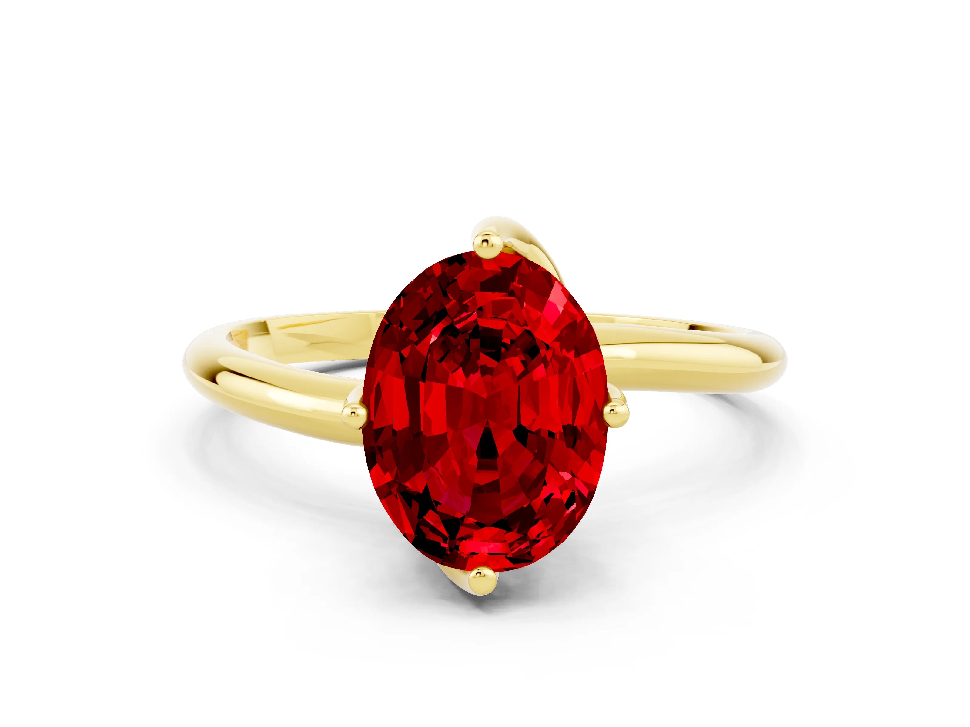 Yellow gold Oval Cut Ruby Solitaire Engagement Ring with Four-Prong Setting and Classic Band_12