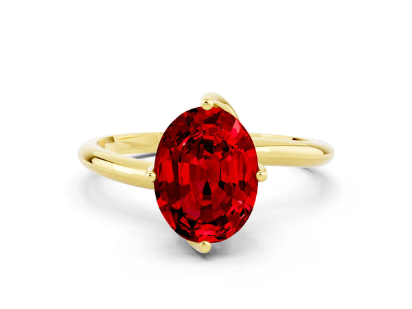 Yellow gold Oval Cut Ruby Solitaire Engagement Ring with Four-Prong Setting and Classic Band