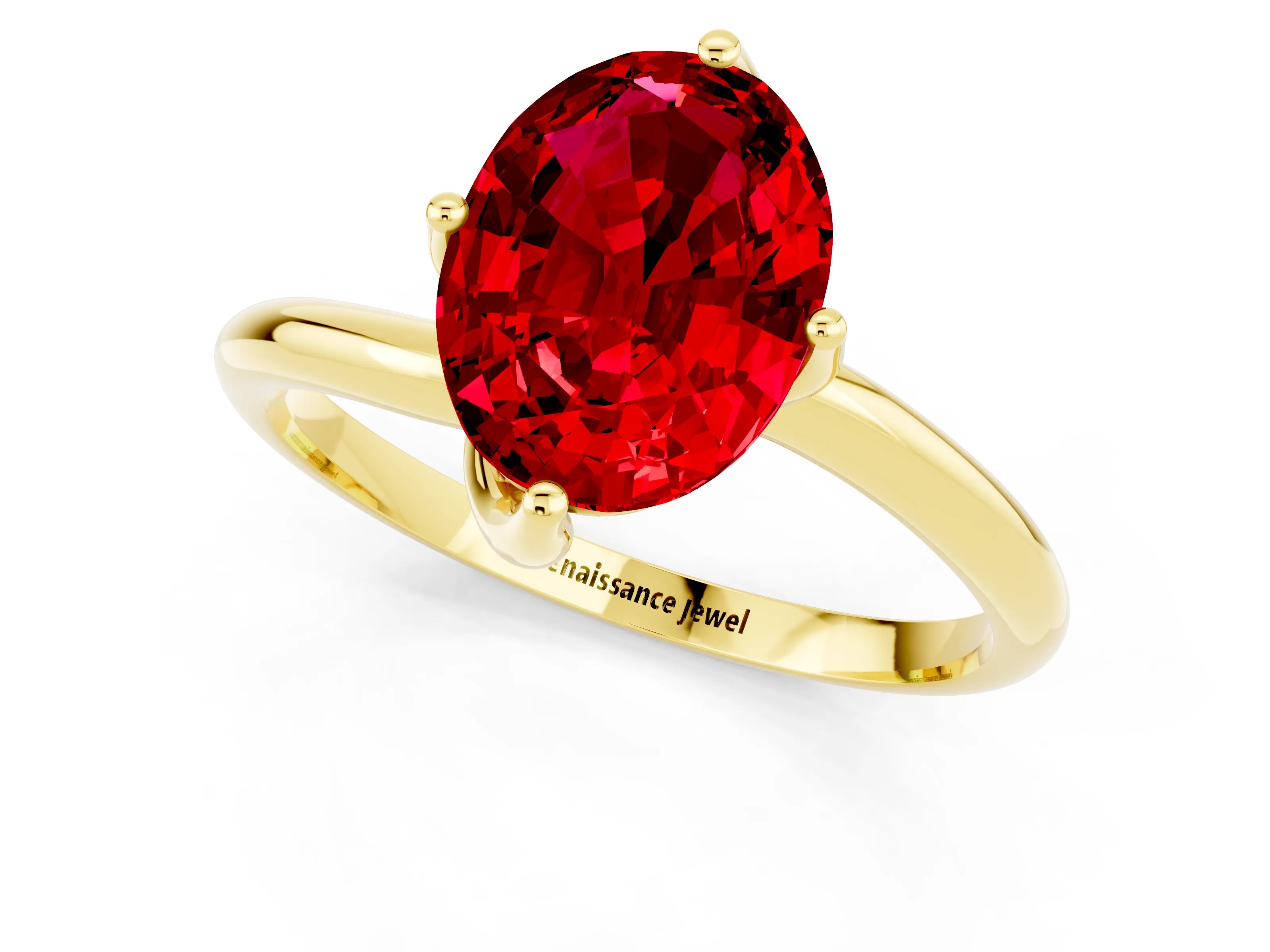 Yellow gold Oval Cut Ruby Solitaire Engagement Ring with Four-Prong Setting and Classic Band_13