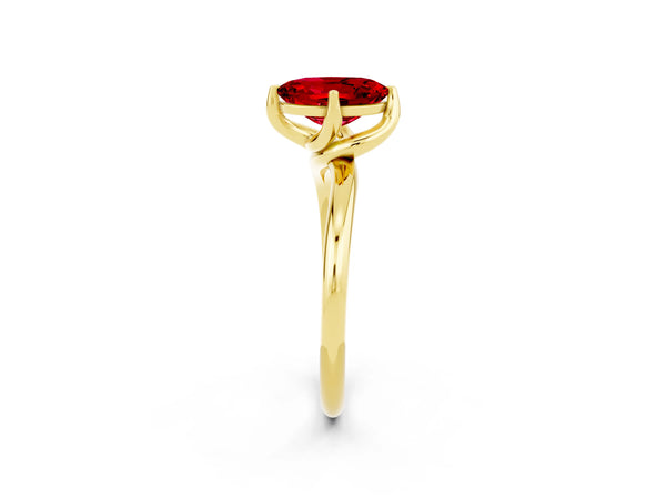 Yellow gold Oval Cut Ruby Solitaire Engagement Ring with Four-Prong Setting and Classic Band