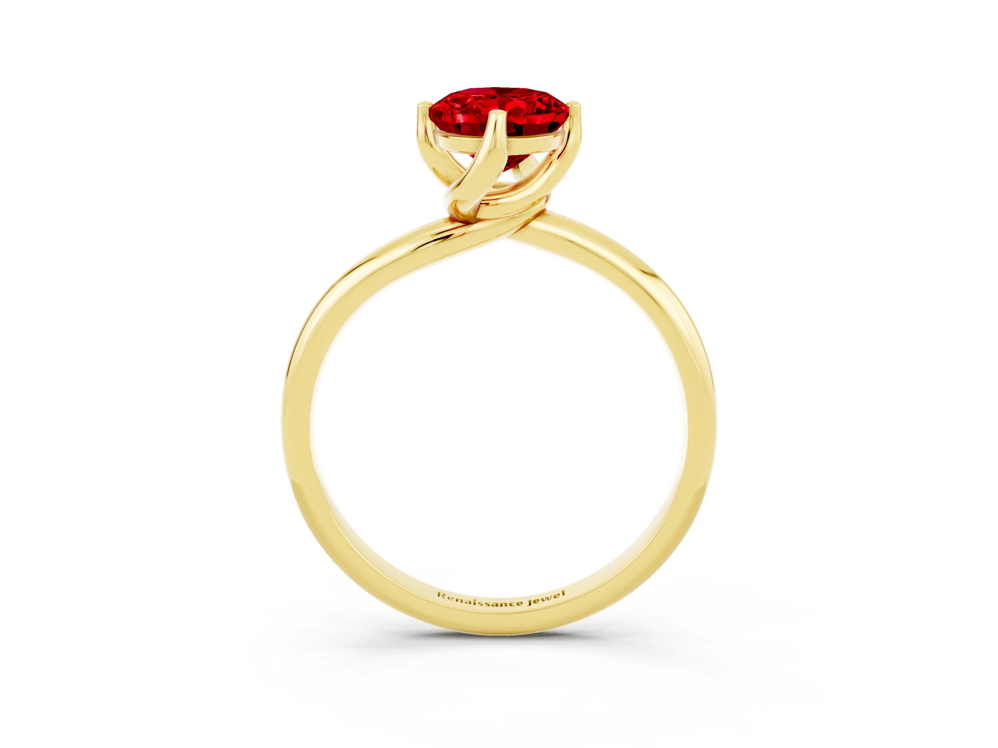 Yellow gold Oval Cut Ruby Solitaire Engagement Ring with Four-Prong Setting and Classic Band_15