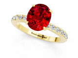 Yellow gold Oval Cut Ruby Solitaire Engagement Ring with Pavé Band and Four-Prong Setting_1