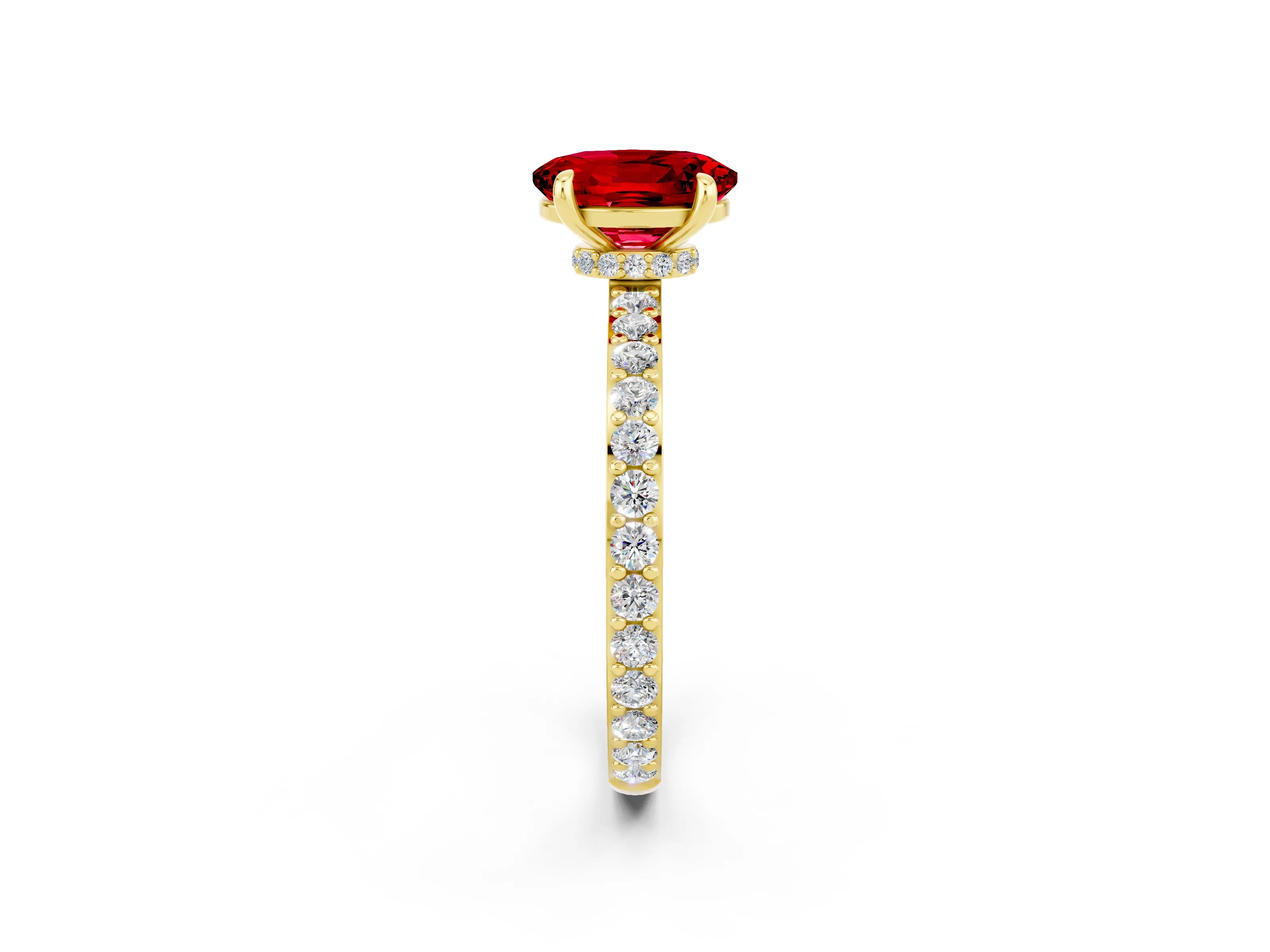 Yellow gold Oval Cut Ruby Solitaire Engagement Ring with Pavé Band and Four-Prong Setting_2
