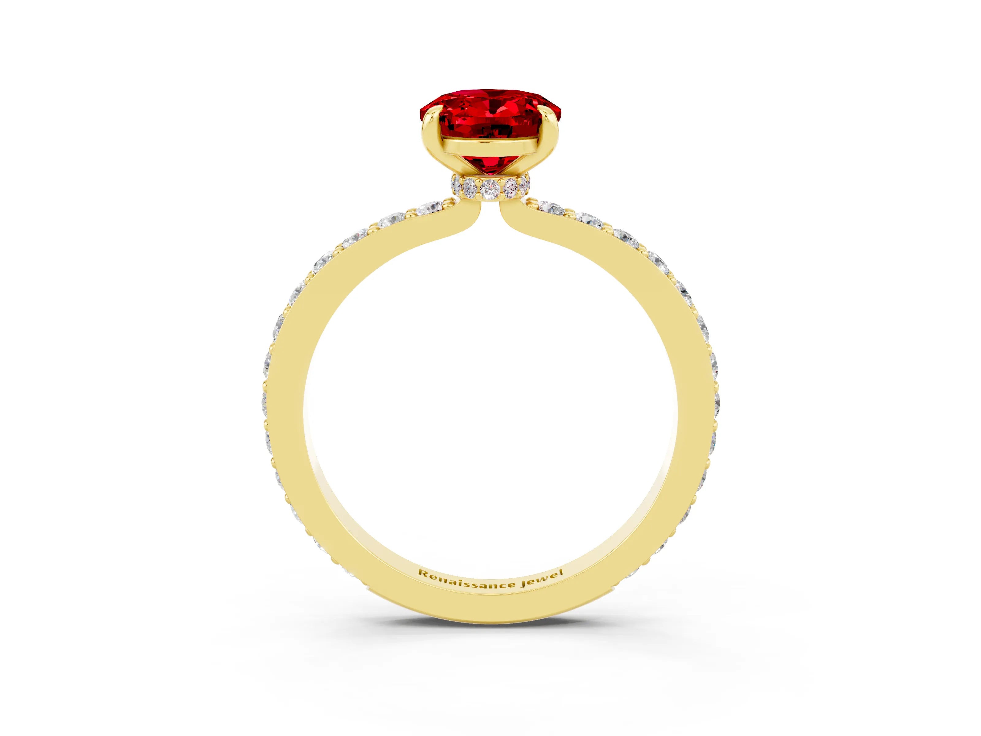Yellow gold Oval Cut Ruby Solitaire Engagement Ring with Pavé Band and Four-Prong Setting_3