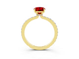 Yellow gold Oval Cut Ruby Solitaire Engagement Ring with Pavé Band and Four-Prong Setting_3