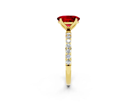 Yellow gold Oval Cut Ruby Solitaire Engagement Ring with Pavé Band and Prong Setting_2