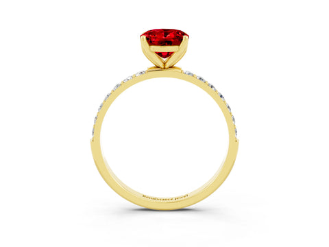 Yellow gold Oval Cut Ruby Solitaire Engagement Ring with Pavé Band and Prong Setting_3