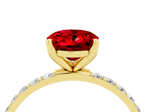Yellow gold Oval Cut Ruby Solitaire Engagement Ring with Pavé Band and Prong Setting_4