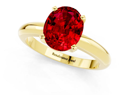 Yellow gold Oval Cut Ruby Solitaire Engagement Ring with Round Band and Four-Prong Setting_1