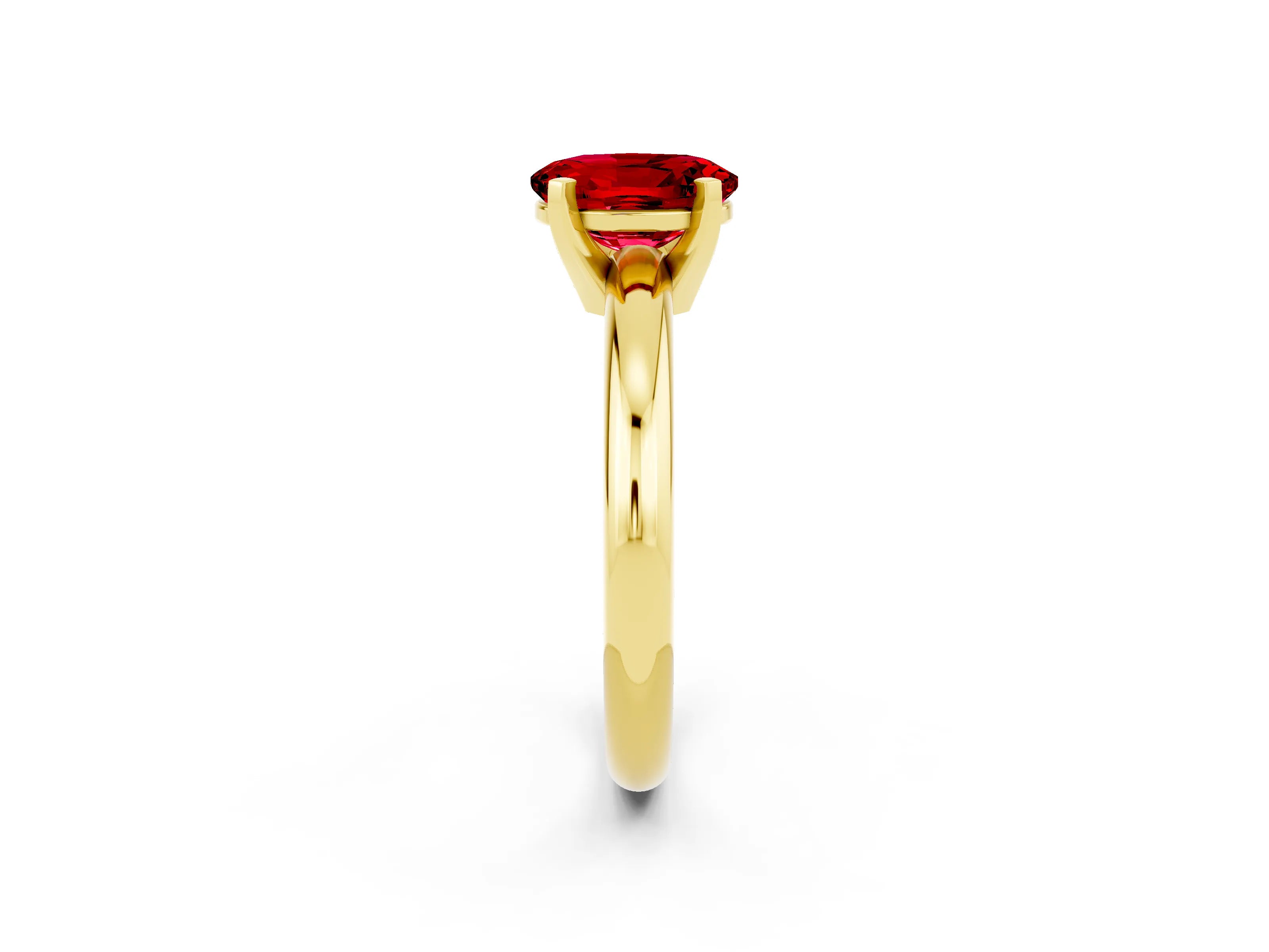 Yellow gold Oval Cut Ruby Solitaire Engagement Ring with Round Band and Four-Prong Setting_2