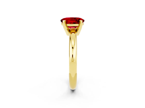 Yellow gold Oval Cut Ruby Solitaire Engagement Ring with Round Band and Four-Prong Setting