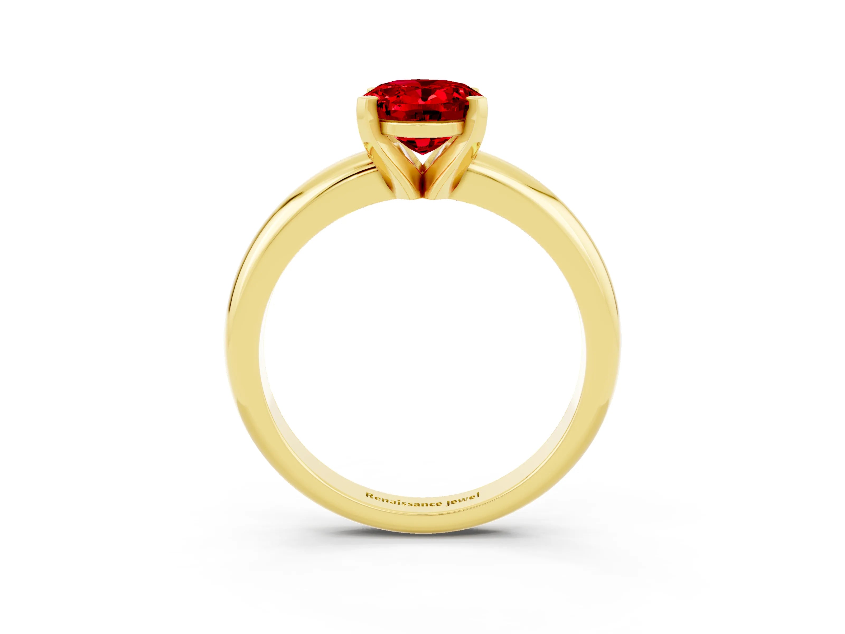 Yellow gold Oval Cut Ruby Solitaire Engagement Ring with Round Band and Four-Prong Setting_3