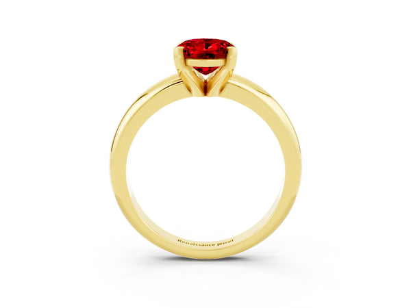 Yellow gold Oval Cut Ruby Solitaire Engagement Ring with Round Band and Four-Prong Setting