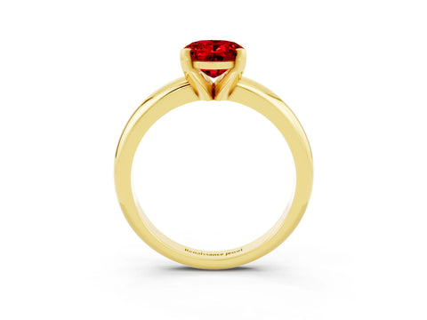 Yellow gold Oval Cut Ruby Solitaire Engagement Ring with Round Band and Four-Prong Setting_3
