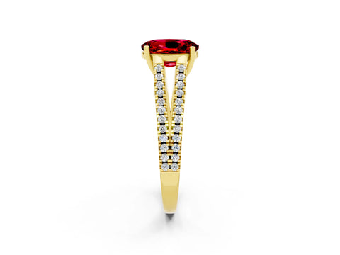Yellow gold Oval Cut Ruby Solitaire Engagement Ring with Split Shank Pavé Band_2
