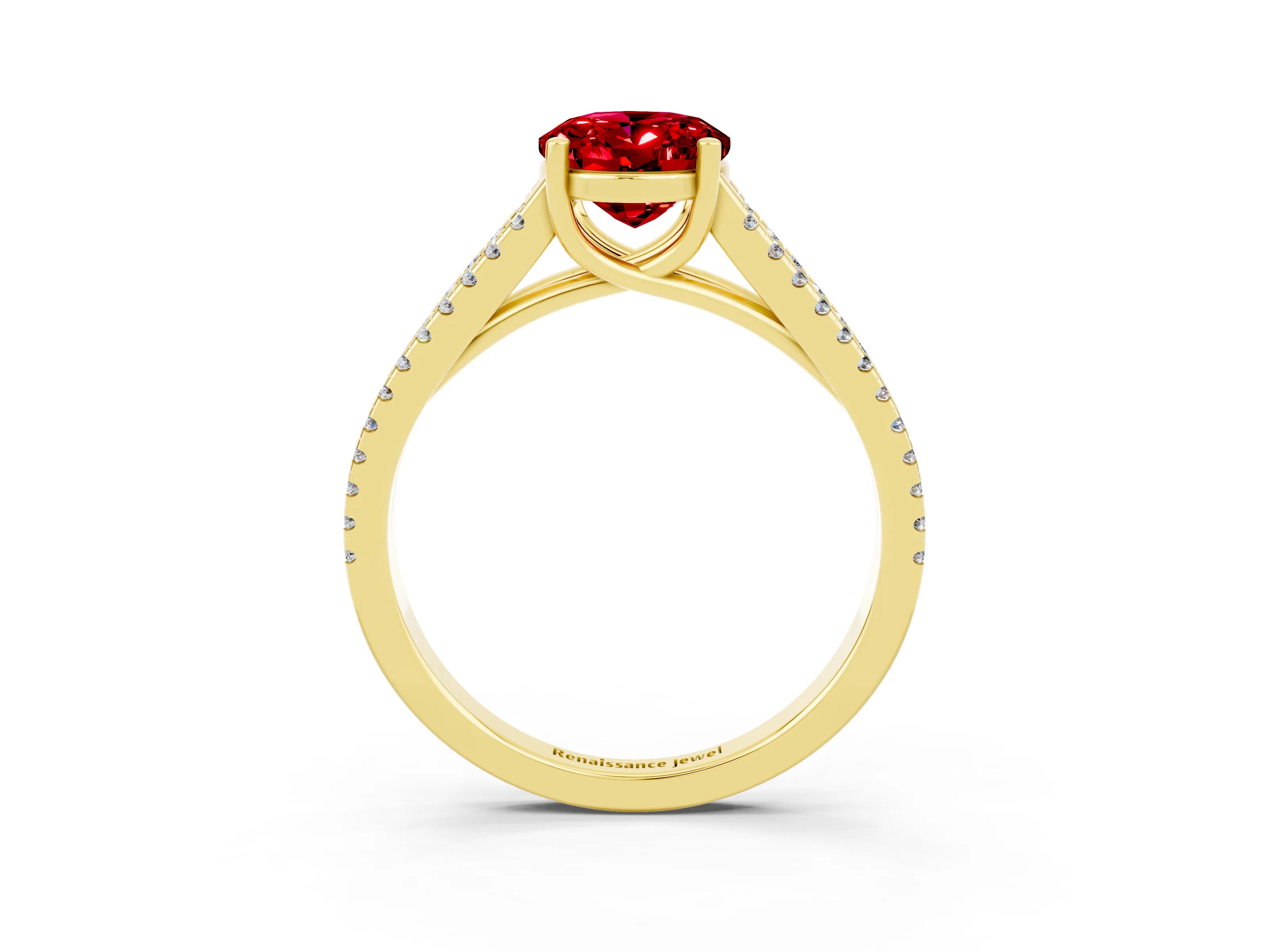 Yellow gold Oval Cut Ruby Solitaire Engagement Ring with Split Shank Pavé Band_3