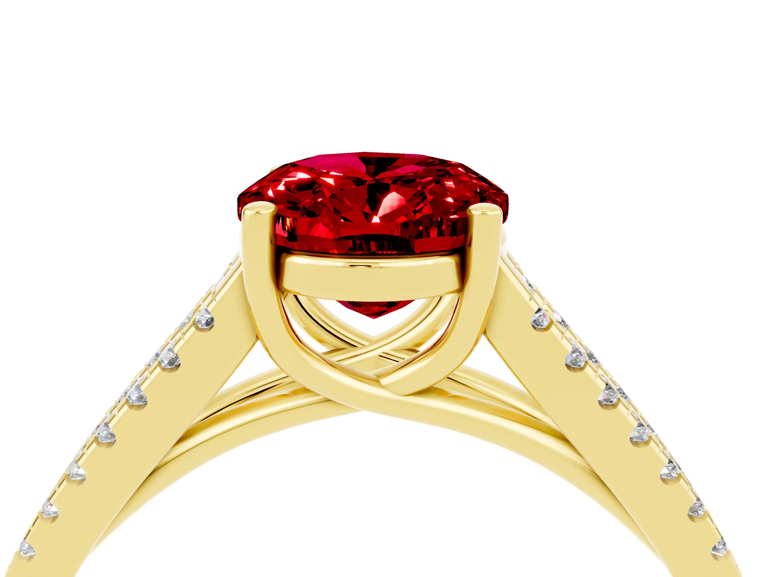 Yellow gold Oval Cut Ruby Solitaire Engagement Ring with Split Shank Pavé Band_4