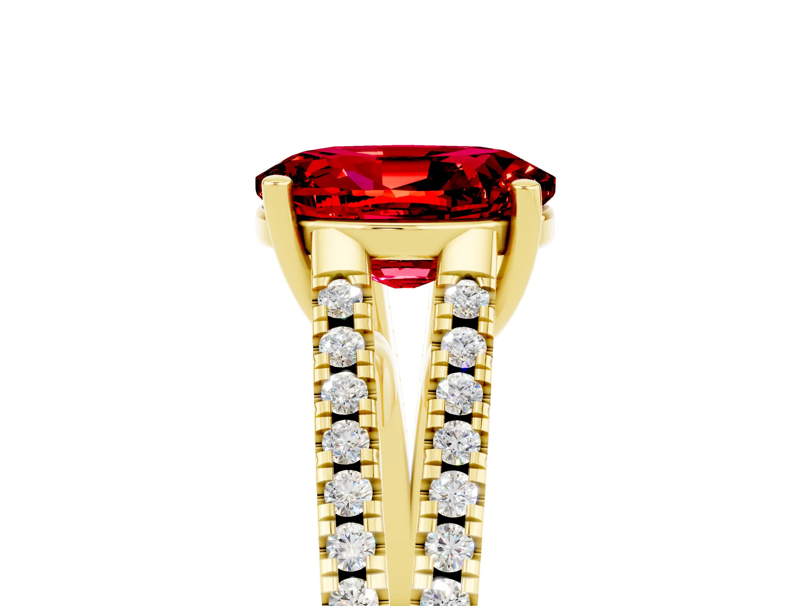Yellow gold Oval Cut Ruby Solitaire Engagement Ring with Split Shank Pavé Band_5